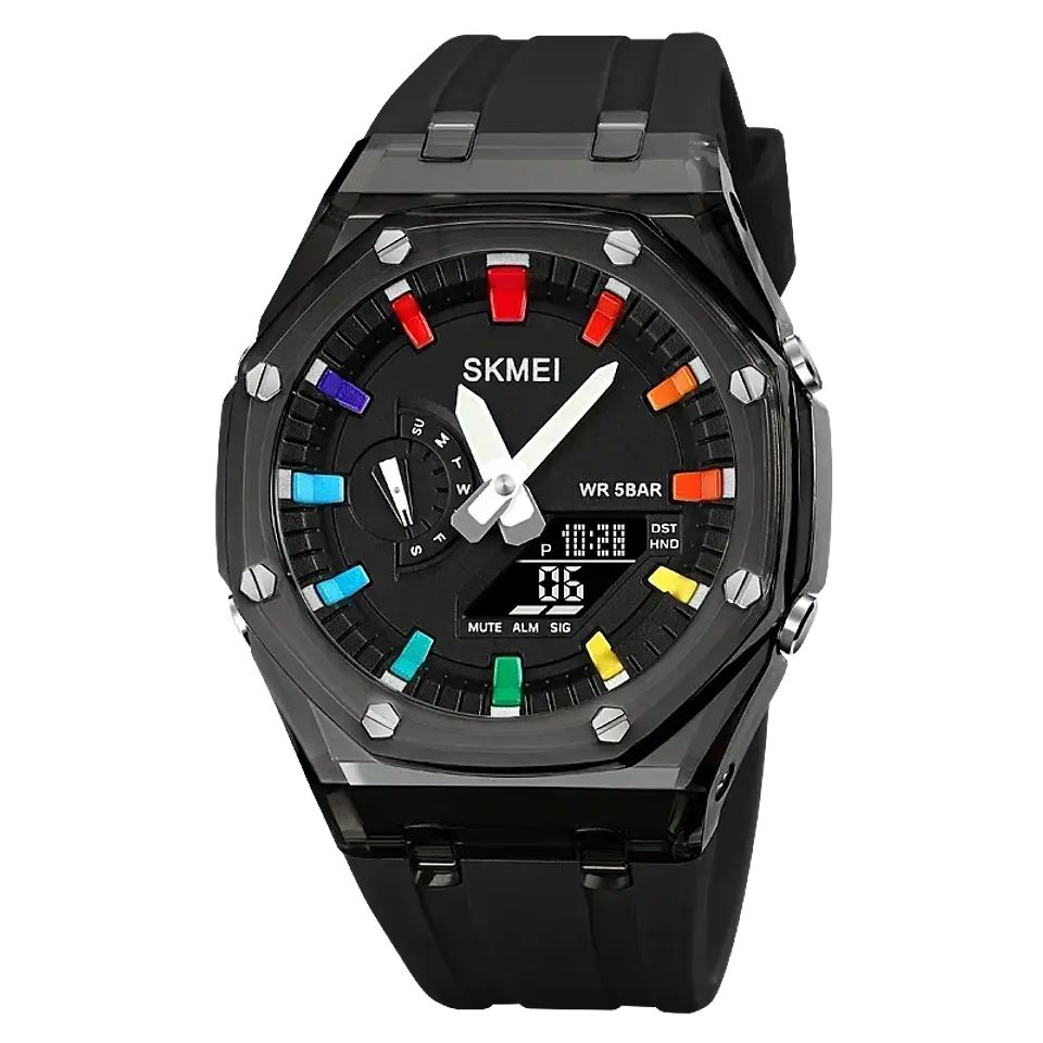 Reloj SKMEI 2100 resistente al agua para hombre, cronómetro de cuenta atrás, luz Led, reloj de pulsera con movimiento electrónico, reloj despertador de 5 horas, relojes digitales 11
