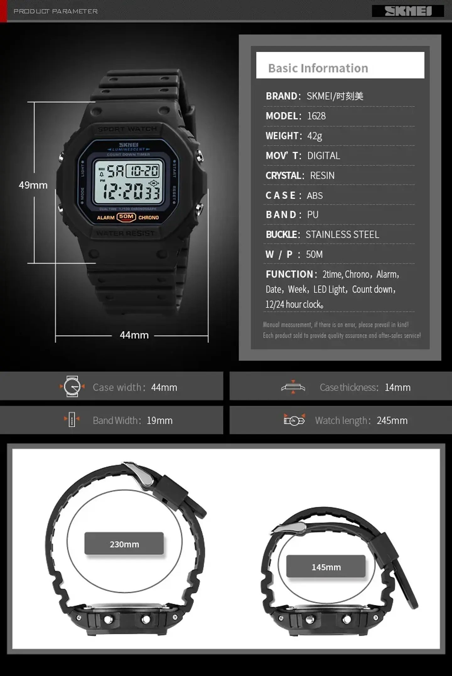 SKMEI 1628 relojes digitales de lujo para Hombre, relojes de pulsera electrónicos deportivos impermeables para Hombre, Reloj con luz trasera militar, Reloj 1988 para Hombre 24