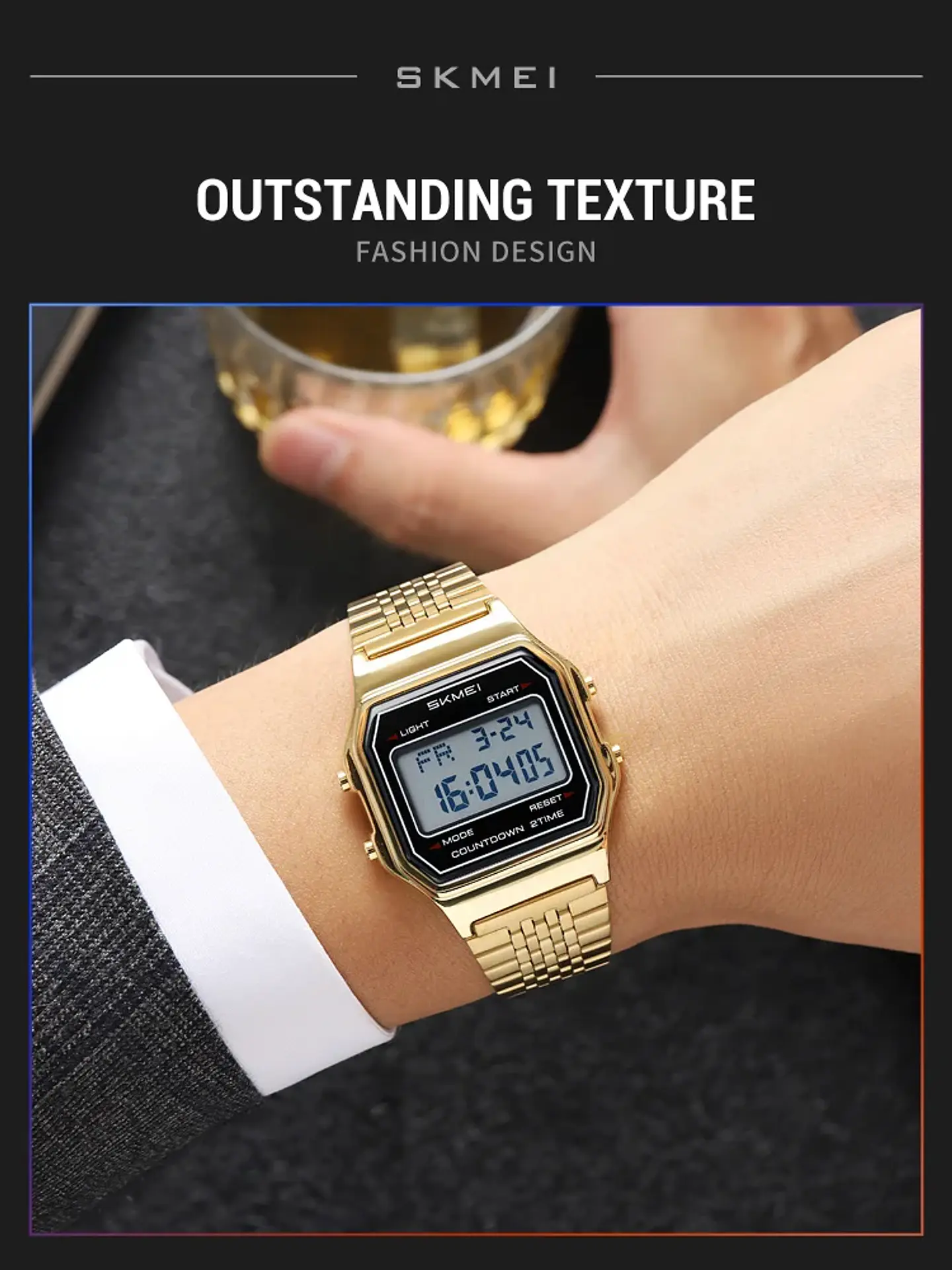Reloj Digital SKMEI 2465 de lujo para hombre, reloj electrónico resistente al agua de acero inoxidable. 19