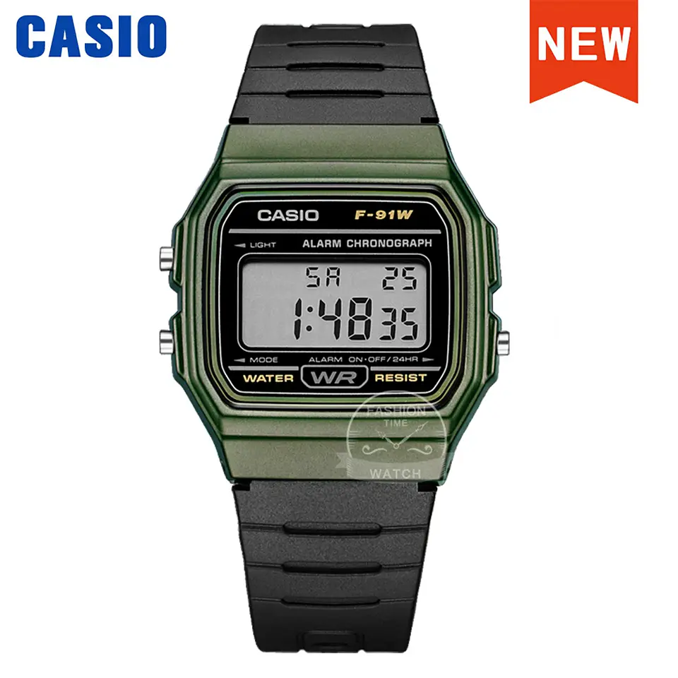 Reloj Casio para hombre, reloj de pulsera digital con correa de resina negra a la moda Retro, modelo F-91WM-3A 9
