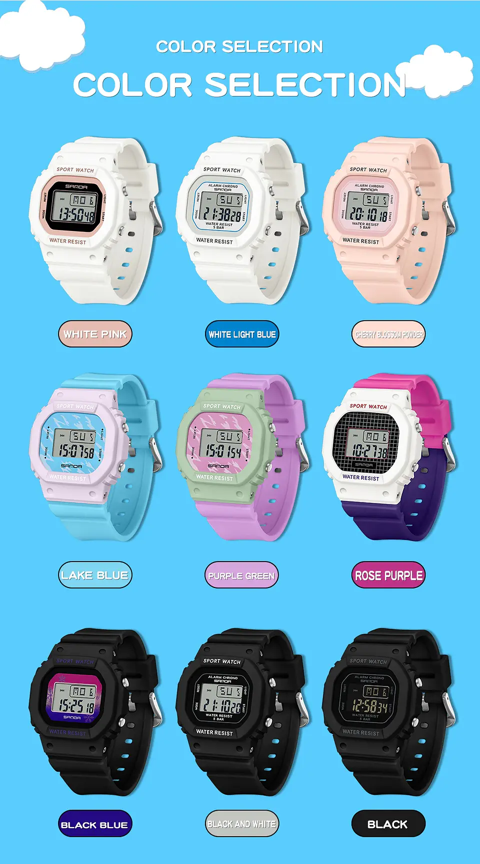 Reloj Digital LED SANDA para niños y niñas, reloj deportivo para niños, reloj electrónico resistente al agua, reloj de regalo informal para niños al aire libre 23