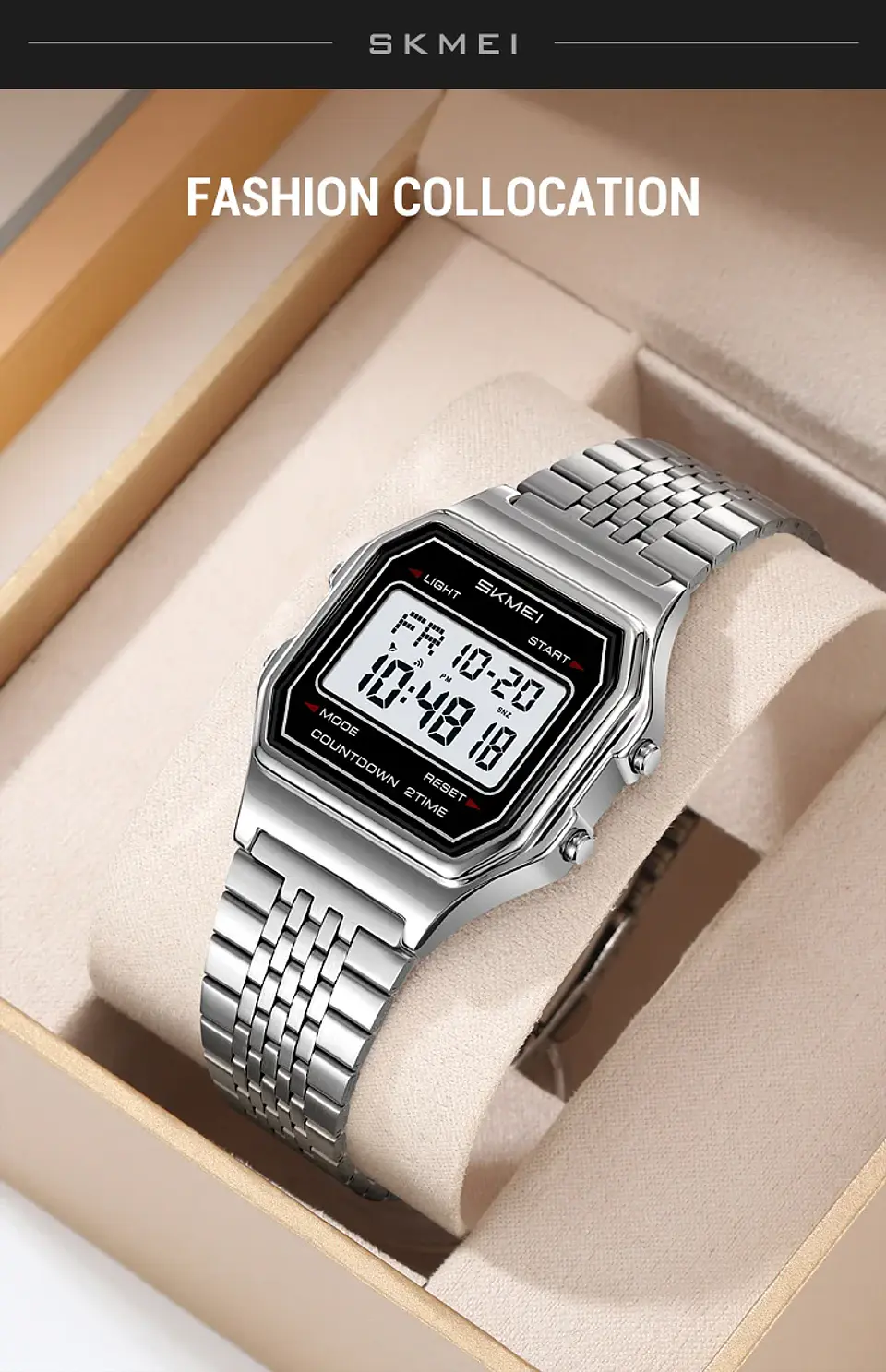 Reloj Digital SKMEI 2465 de lujo para hombre, reloj electrónico resistente al agua de acero inoxidable. 20