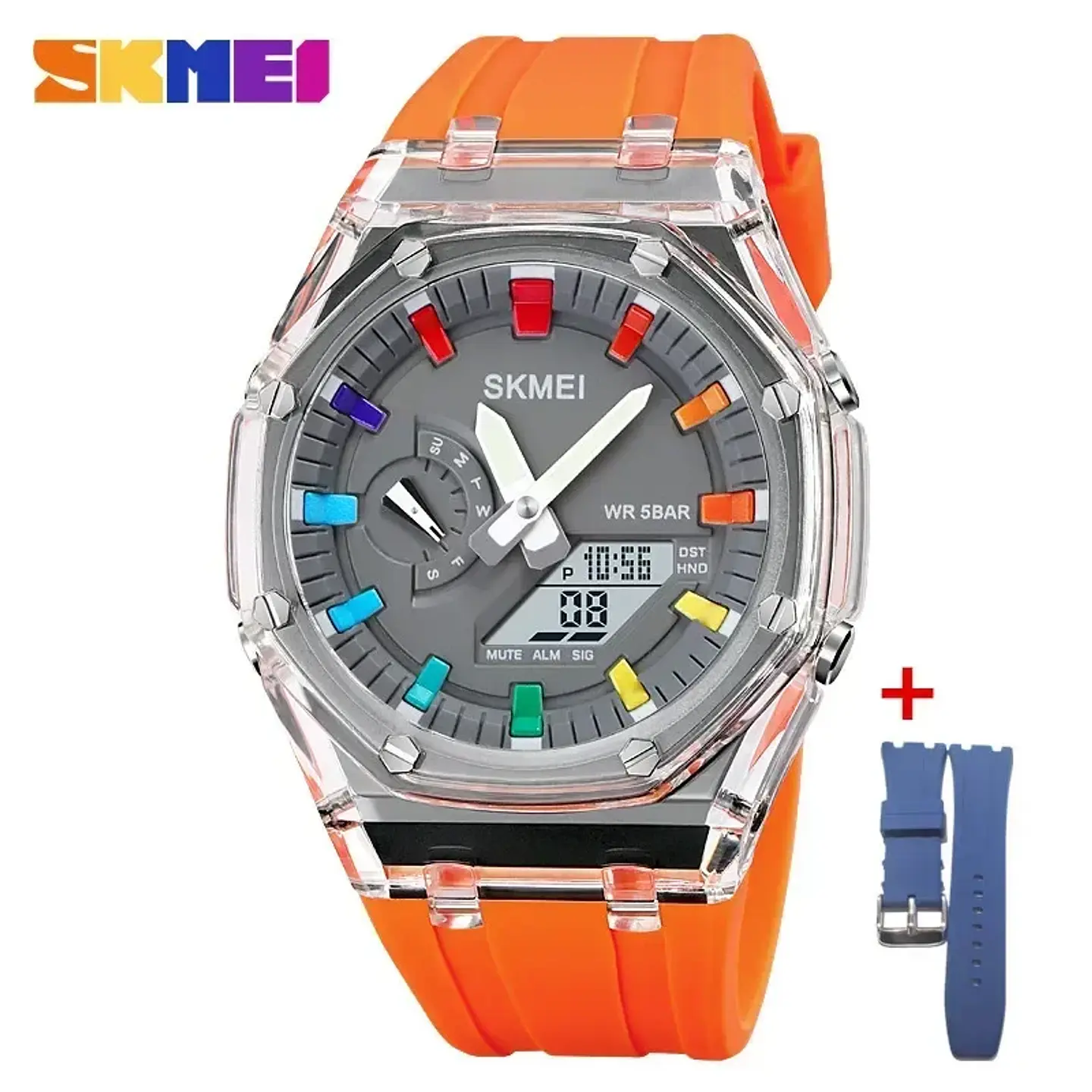 Reloj SKMEI 2100 resistente al agua para hombre, cronómetro de cuenta atrás, luz Led, reloj de pulsera con movimiento electrónico, reloj despertador de 5 horas, relojes digitales 12