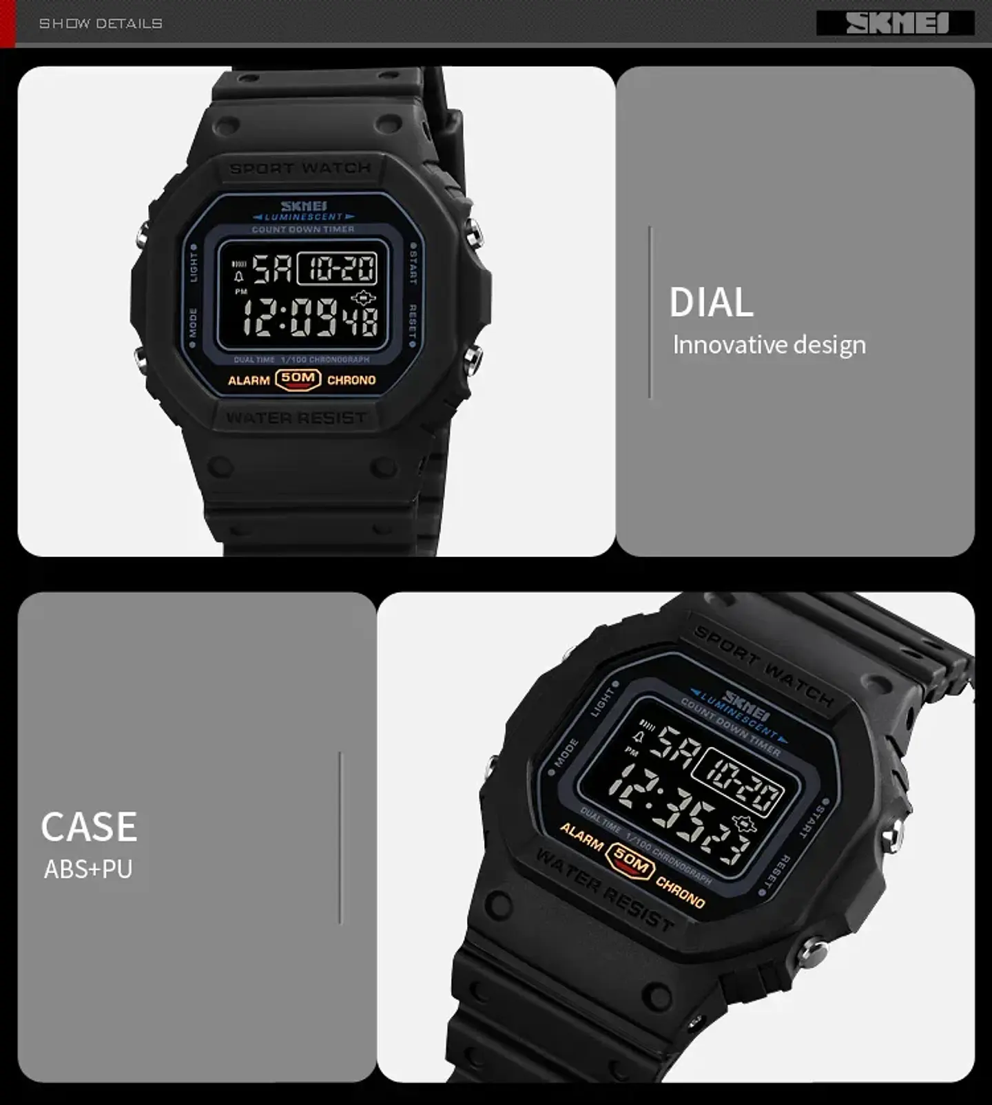 SKMEI 1628 relojes digitales de lujo para Hombre, relojes de pulsera electrónicos deportivos impermeables para Hombre, Reloj con luz trasera militar, Reloj 1988 para Hombre 25