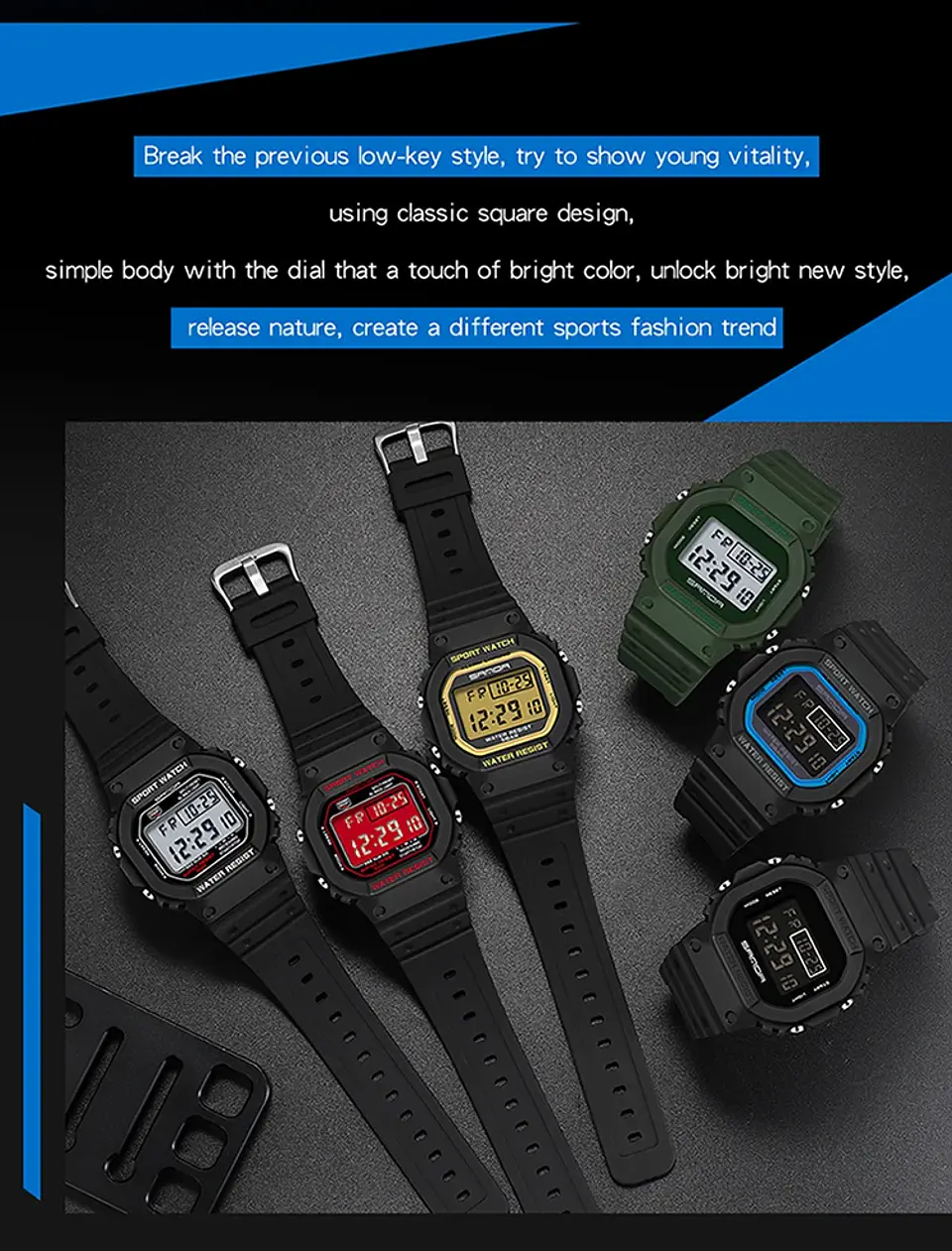 Reloj Digital SANDA de la mejor marca a la moda estilo G para hombre, relojes deportivos impermeables. 14