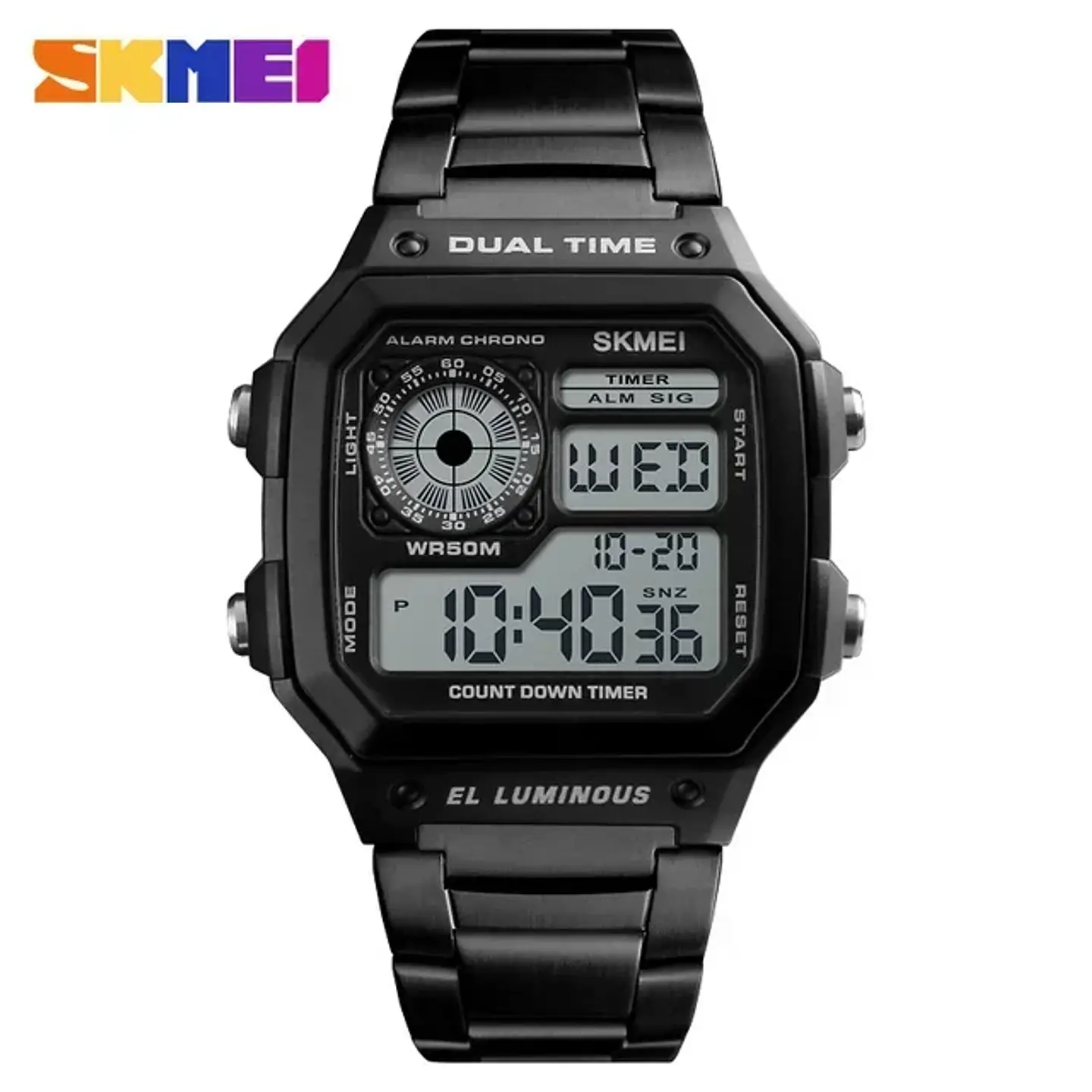 Reloj Digital SKMEI 1335 para Hombre, relojes de pulsera electrónicos cronógrafo impermeables deportivos Retro para Hombre, Reloj de acero inoxidable para Hombre 14