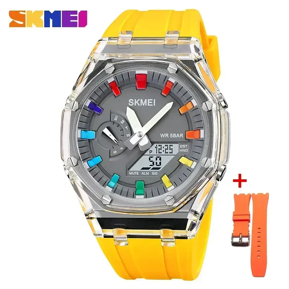Reloj SKMEI 2100 resistente al agua para hombre, cronómetro de cuenta atrás, luz Led, reloj de pulsera con movimiento electrónico, reloj despertador de 5 horas, relojes digitales 13