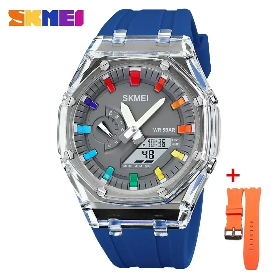 Reloj SKMEI 2100 resistente al agua para hombre, cronómetro de cuenta atrás, luz Led, reloj de pulsera con movimiento electrónico, reloj despertador de 5 horas, relojes digitales 14