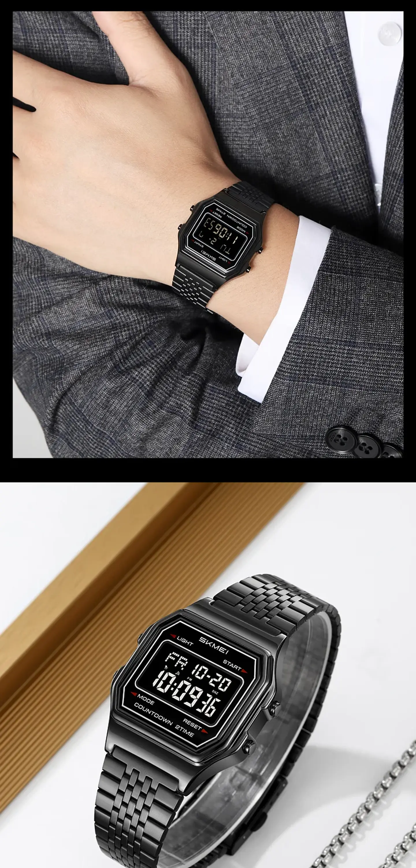 Reloj Digital SKMEI 2465 de lujo para hombre, reloj electrónico resistente al agua de acero inoxidable. 23
