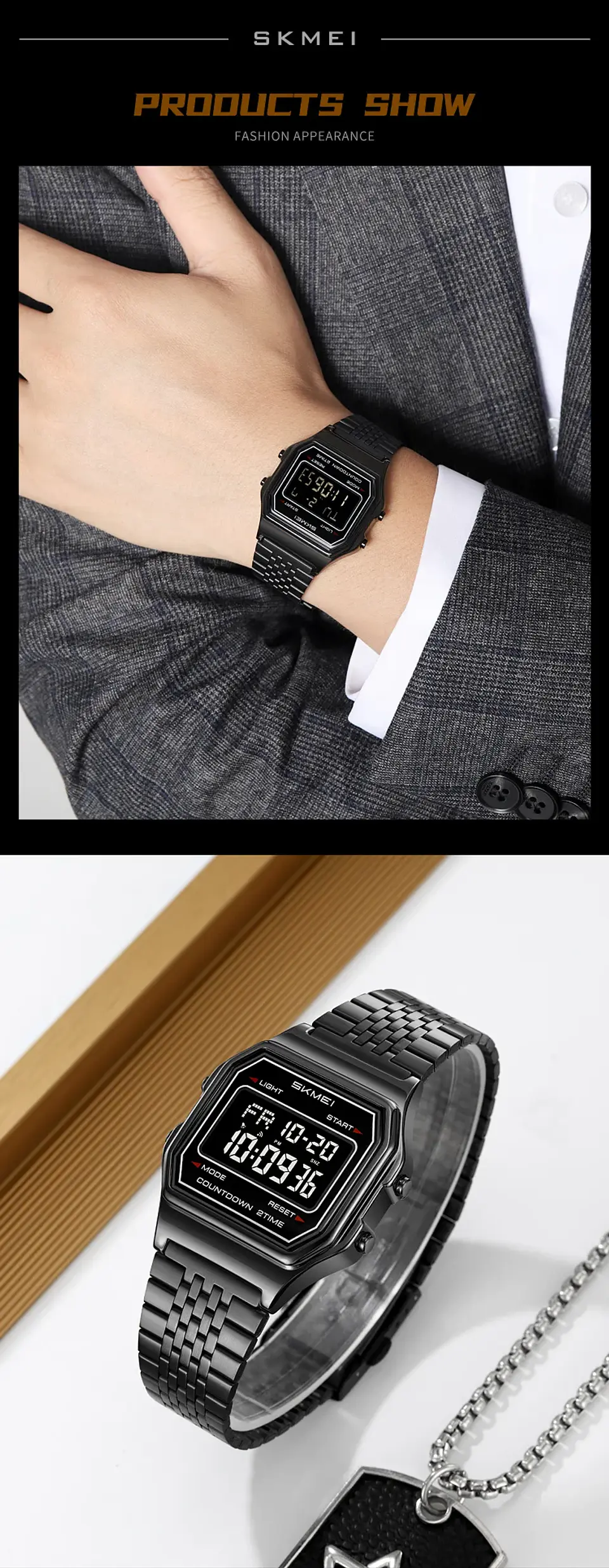Reloj Digital SKMEI 2465 de lujo para hombre, reloj electrónico resistente al agua de acero inoxidable. 23