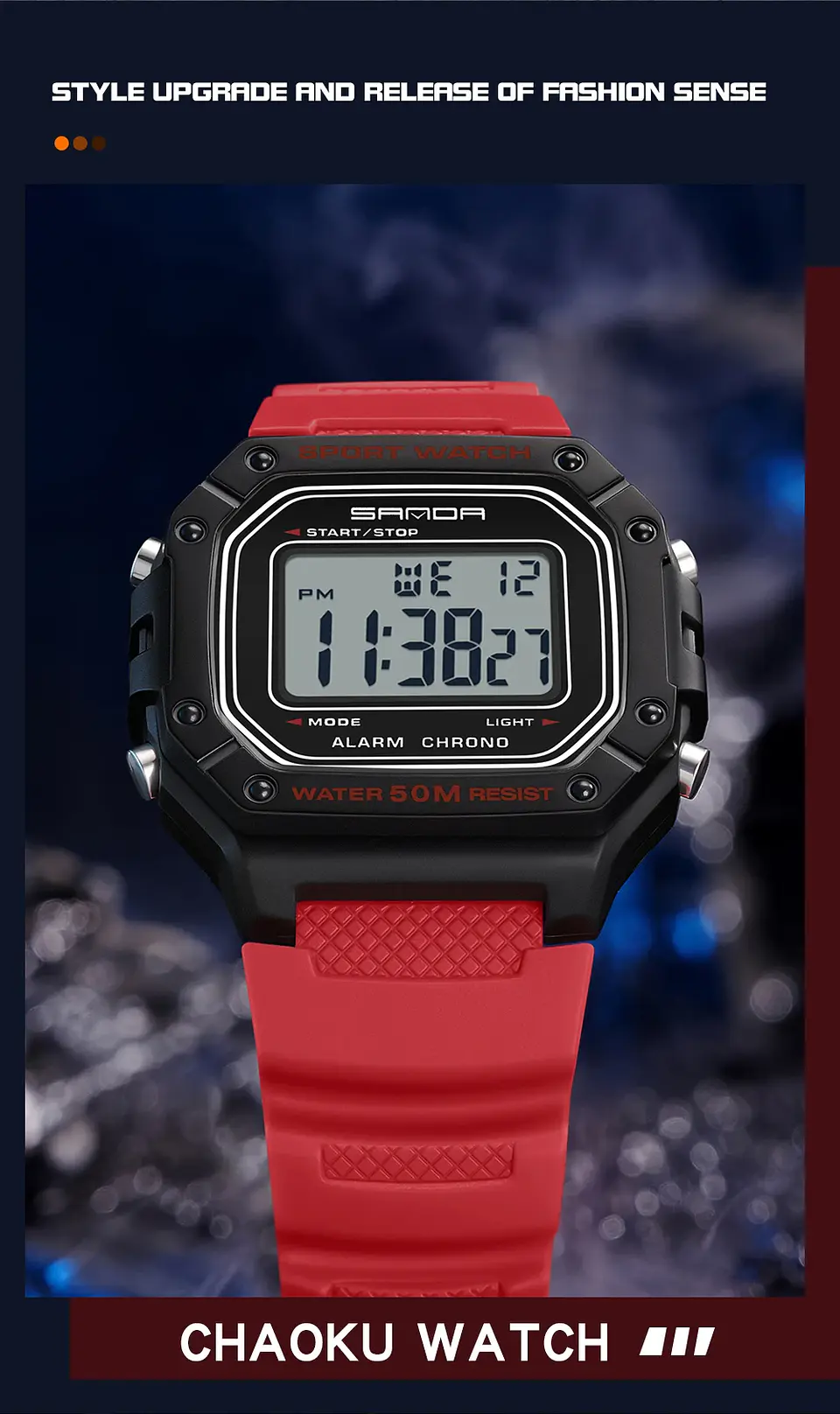 SANDA 2156 reloj de moda para hombre, relojes deportivos militares resistentes al agua, relojes de pulsera digitales Led con esfera grande del ejército, cronómetros para hombre 15