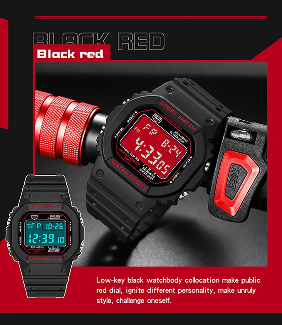 Reloj Digital SANDA de la mejor marca a la moda estilo G para hombre, relojes deportivos impermeables. 16