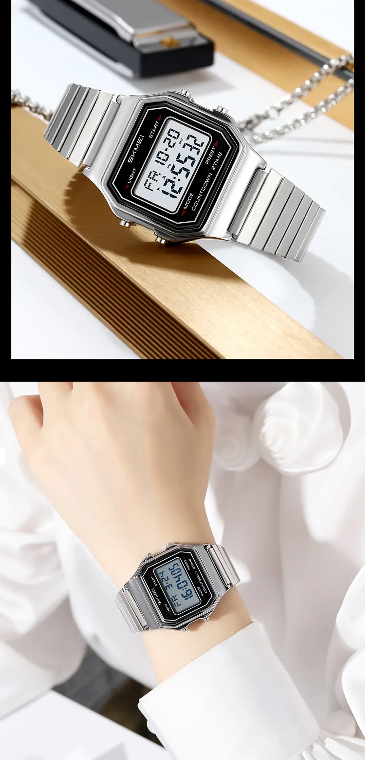 Reloj Digital SKMEI 2465 de lujo para hombre, reloj electrónico resistente al agua de acero inoxidable. 24