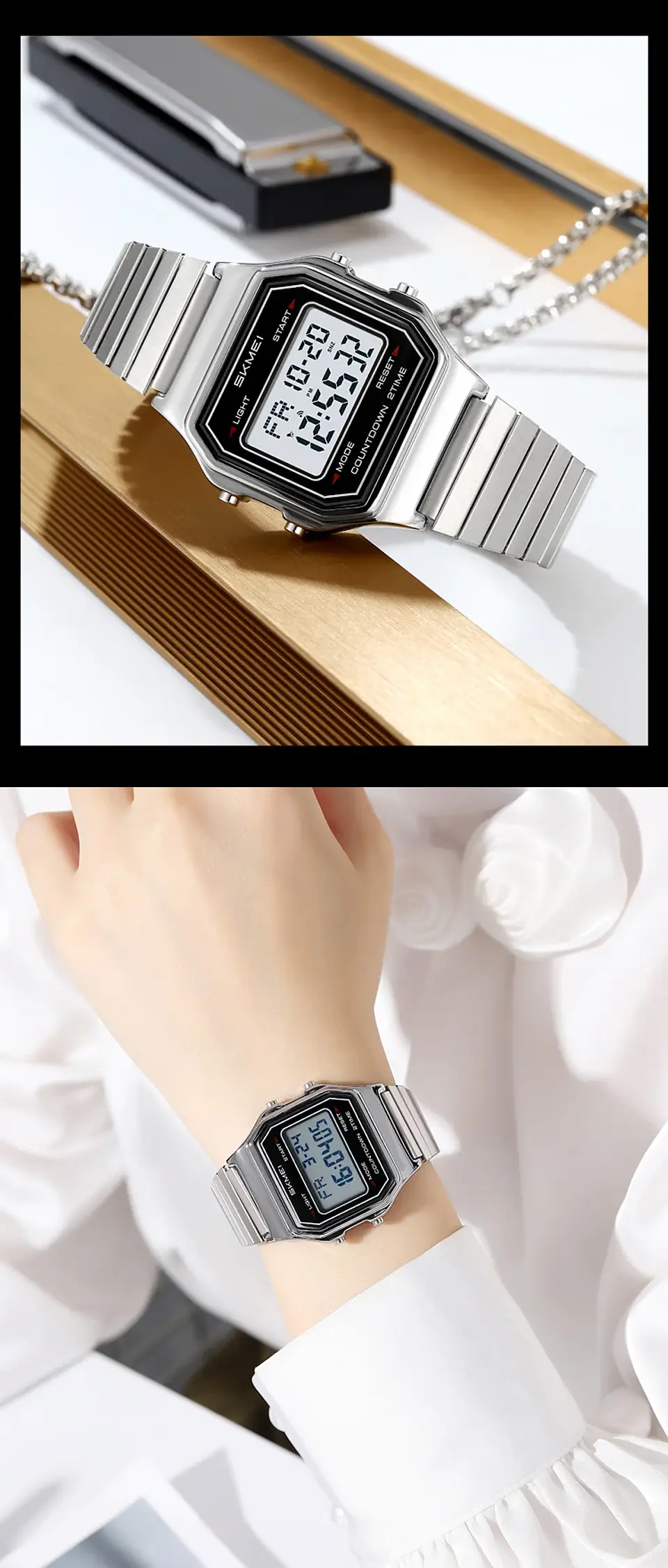 Reloj Digital SKMEI 2465 de lujo para hombre, reloj electrónico resistente al agua de acero inoxidable. 24