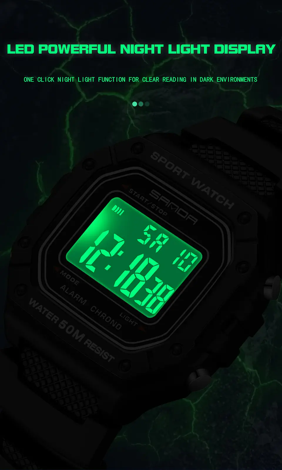 SANDA 2156 reloj de moda para hombre, relojes deportivos militares resistentes al agua, relojes de pulsera digitales Led con esfera grande del ejército, cronómetros para hombre 16