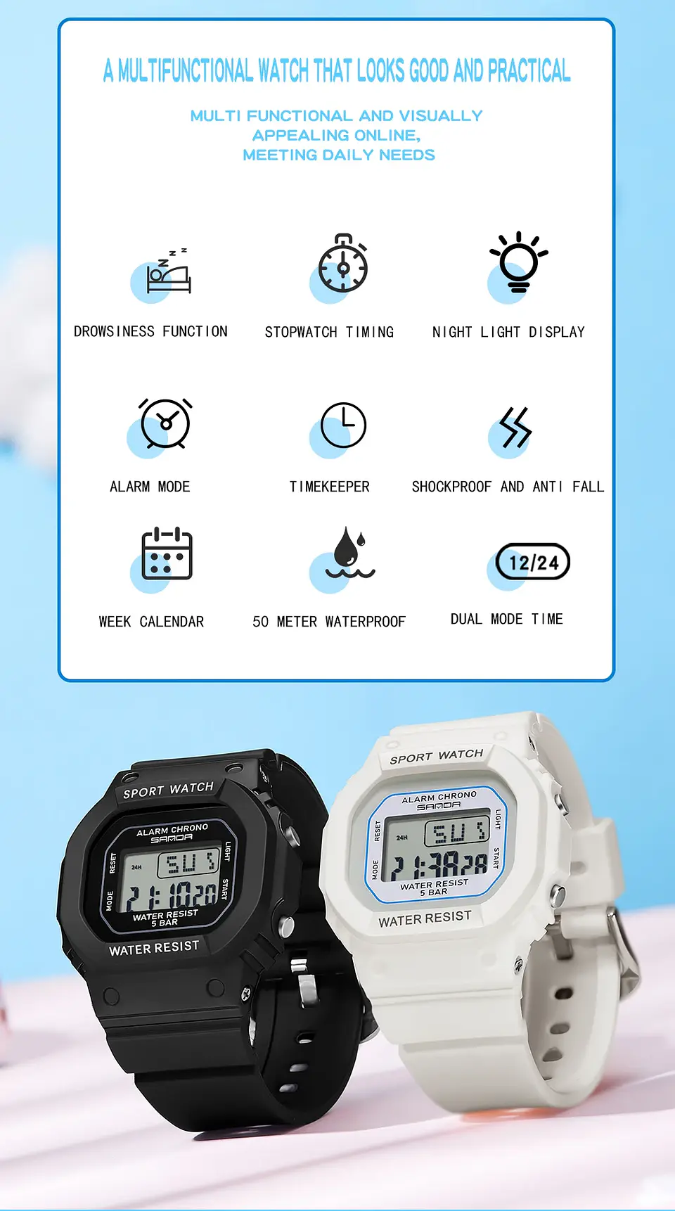Reloj Digital LED SANDA para niños y niñas, reloj deportivo para niños, reloj electrónico resistente al agua, reloj de regalo informal para niños al aire libre 25
