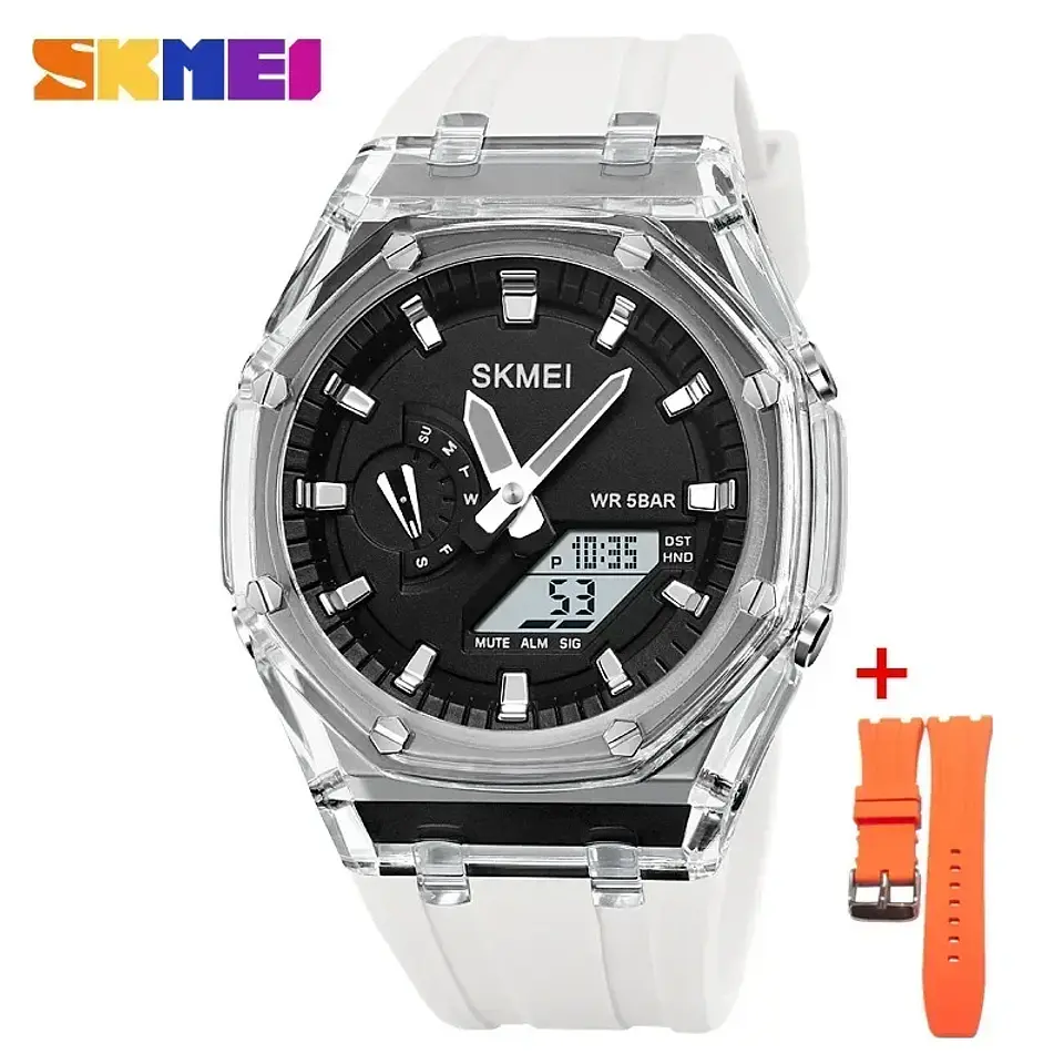 Reloj SKMEI 2100 resistente al agua para hombre, cronómetro de cuenta atrás, luz Led, reloj de pulsera con movimiento electrónico, reloj despertador de 5 horas, relojes digitales 15