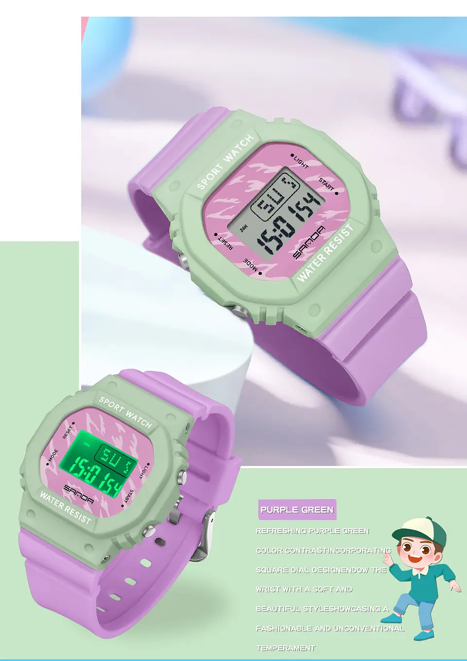 Reloj Digital LED SANDA para niños y niñas, reloj deportivo para niños, reloj electrónico resistente al agua, reloj de regalo informal para niños al aire libre 27