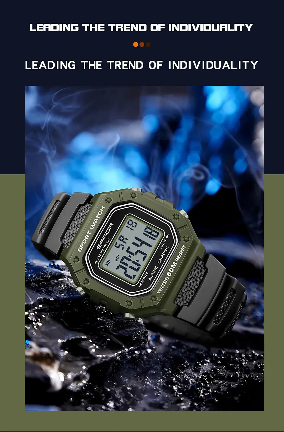 SANDA 2156 reloj de moda para hombre, relojes deportivos militares resistentes al agua, relojes de pulsera digitales Led con esfera grande del ejército, cronómetros para hombre 17