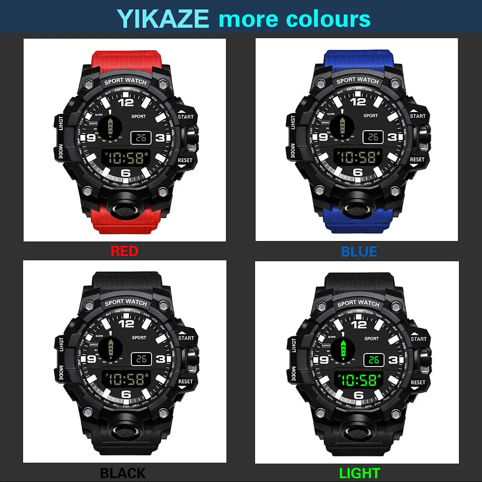 Reloj de pulsera electrónico deportivo a la moda para hombre, Esfera Grande, multifuncional, resistente al agua, alarma luminosa, reloj militar para niños y hombres 20
