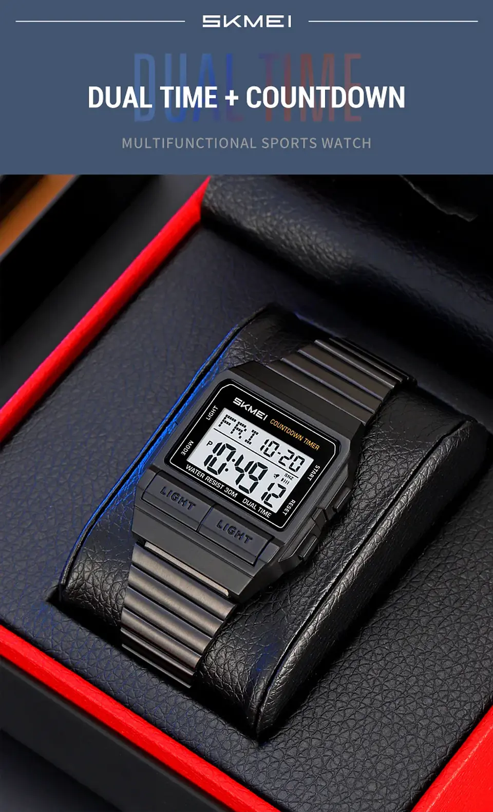 Reloj Electrónico Digital Deportivo SKMEI 2475, Nuevo, Resistente al Agua, para Hombre y Mujer, Diseño Simple, con Luz Nocturna EL, Reloj de Lujo 15