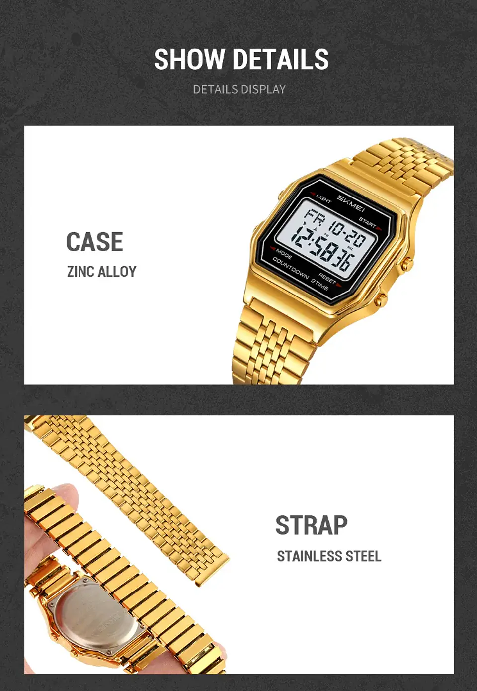 Reloj Digital SKMEI 2465 de lujo para hombre, reloj electrónico resistente al agua de acero inoxidable. 26