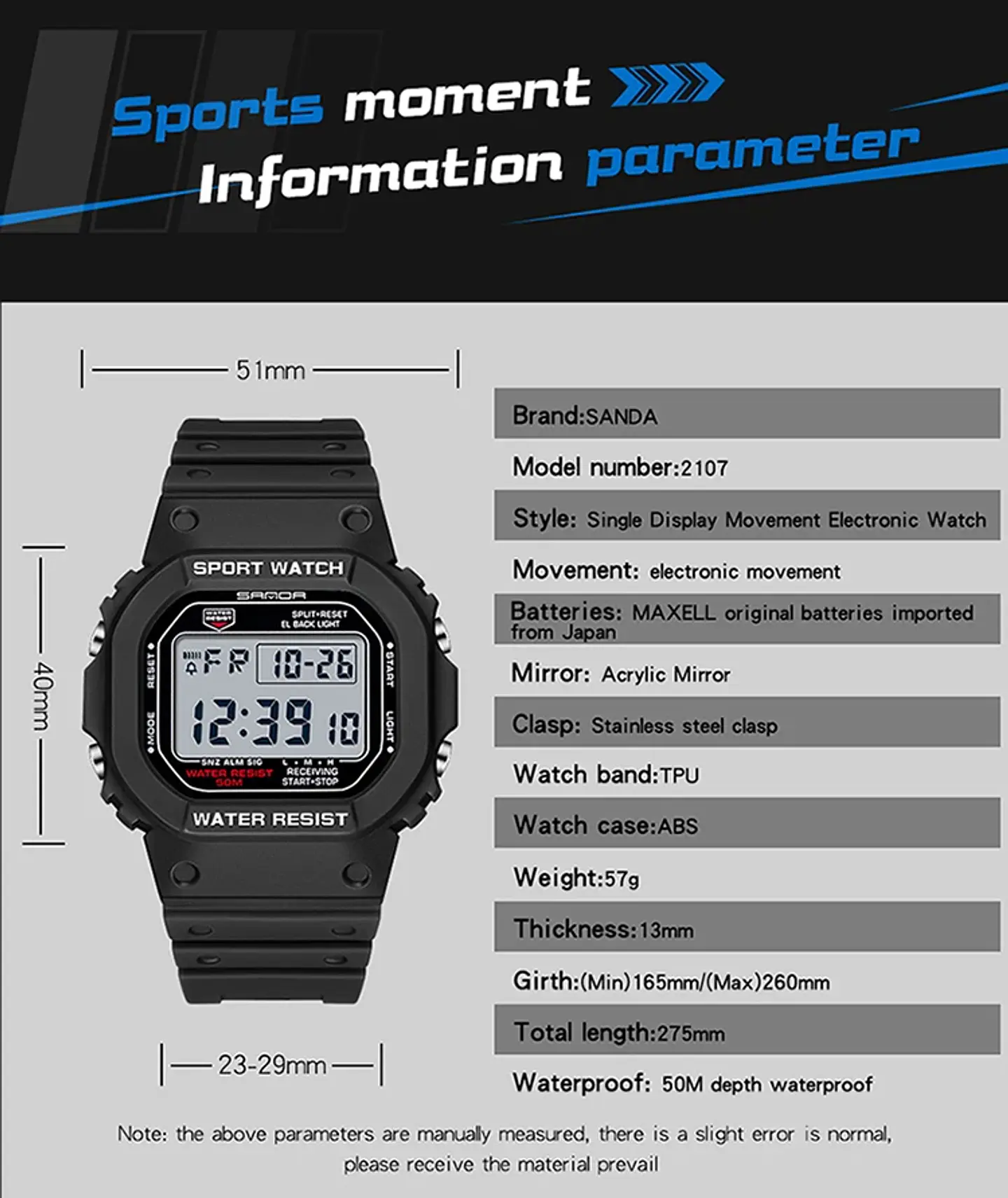 Reloj Digital SANDA de la mejor marca a la moda estilo G para hombre, relojes deportivos impermeables. 19