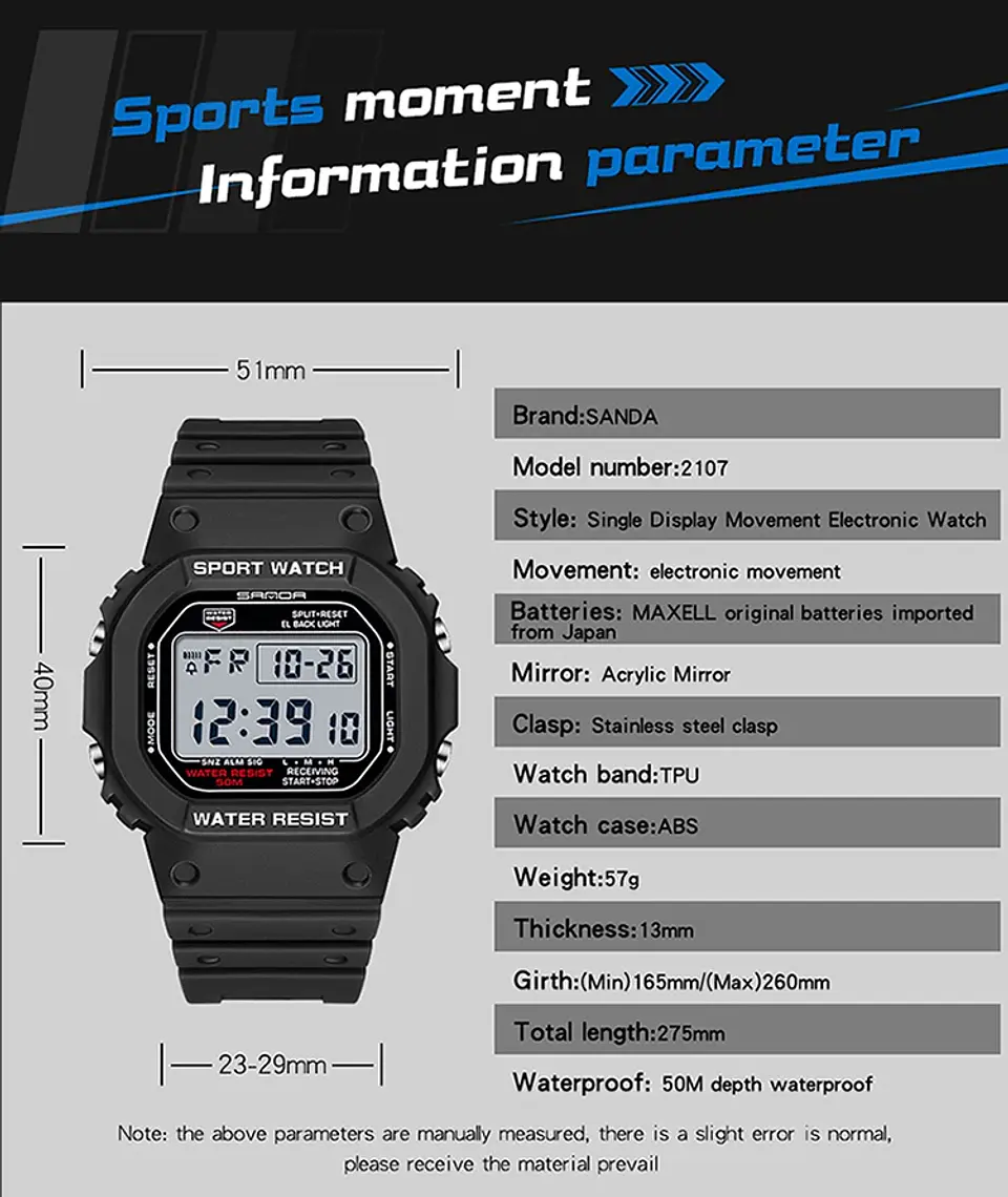 Reloj Digital SANDA de la mejor marca a la moda estilo G para hombre, relojes deportivos impermeables. 19
