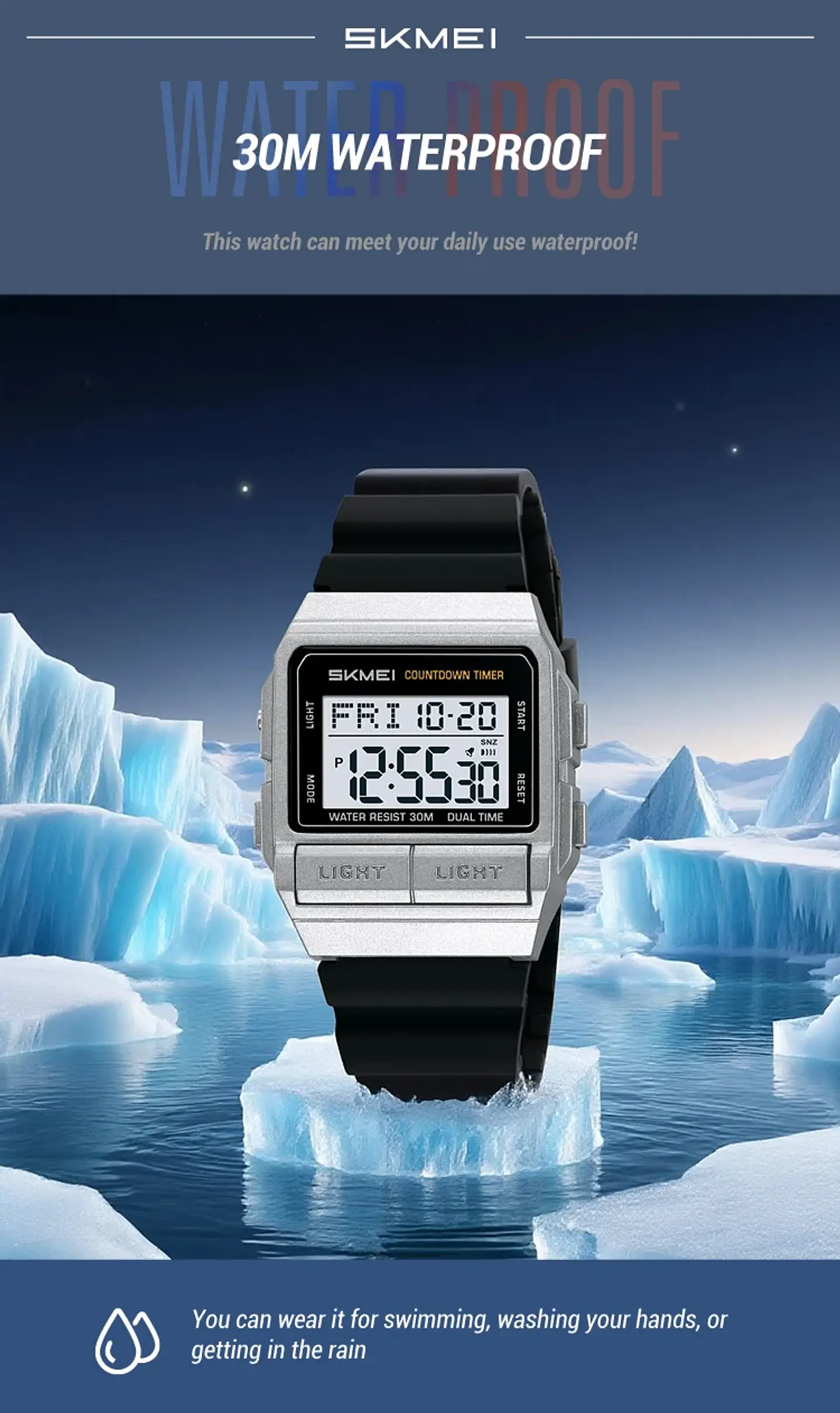 Reloj Electrónico Digital Deportivo SKMEI 2475, Nuevo, Resistente al Agua, para Hombre y Mujer, Diseño Simple, con Luz Nocturna EL, Reloj de Lujo 17