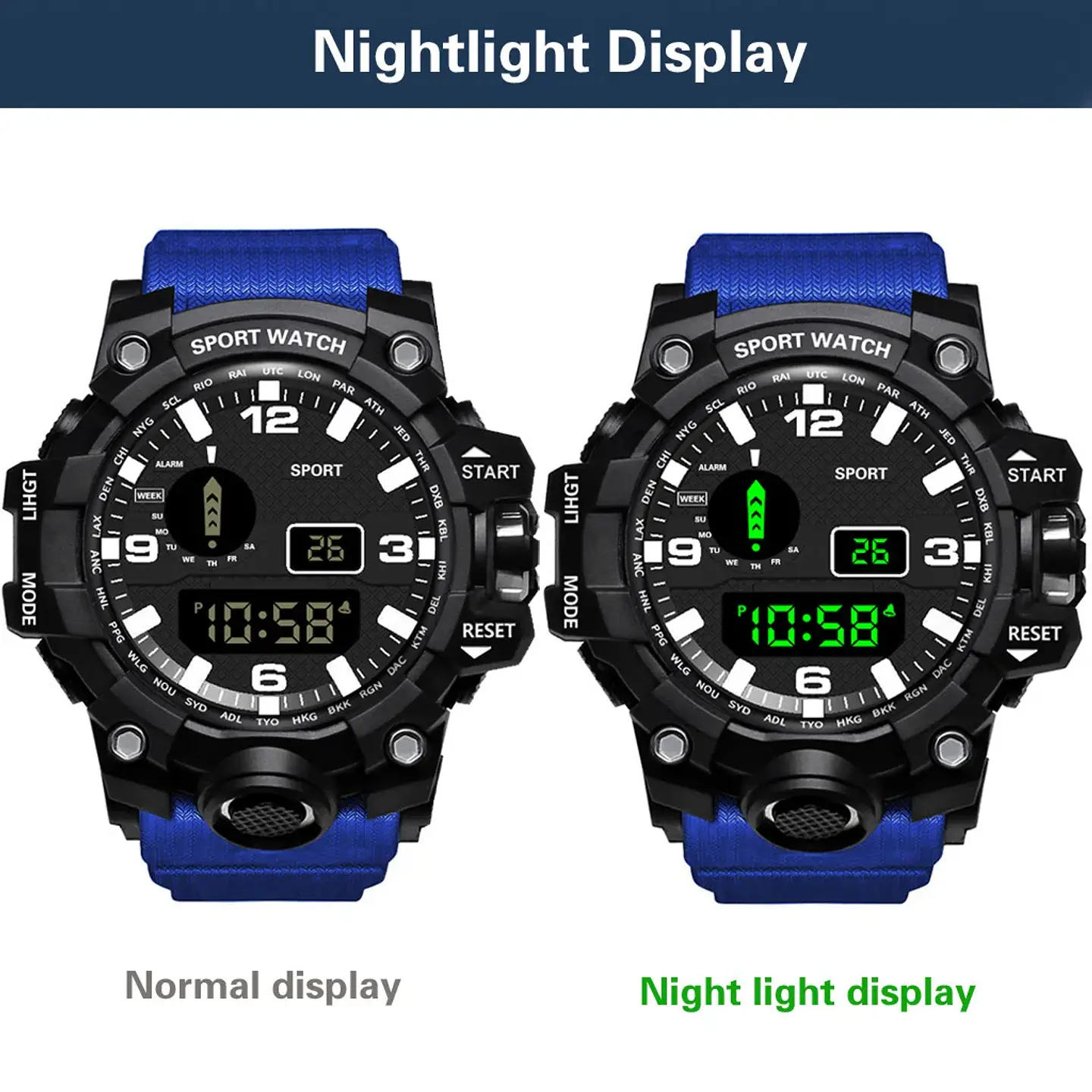 Reloj de pulsera electrónico deportivo a la moda para hombre, Esfera Grande, multifuncional, resistente al agua, alarma luminosa, reloj militar para niños y hombres 21