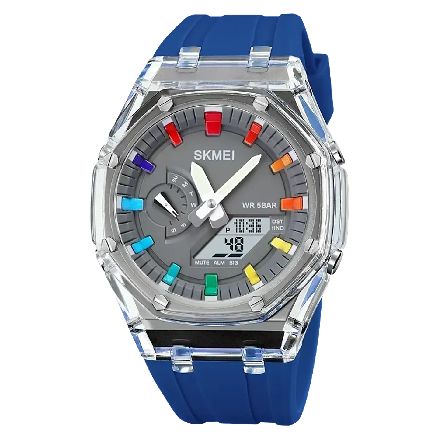 Reloj SKMEI 2100 resistente al agua para hombre, cronómetro de cuenta atrás, luz Led, reloj de pulsera con movimiento electrónico, reloj despertador de 5 horas, relojes digitales 18