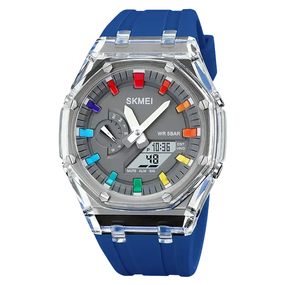 Reloj SKMEI 2100 resistente al agua para hombre, cronómetro de cuenta atrás, luz Led, reloj de pulsera con movimiento electrónico, reloj despertador de 5 horas, relojes digitales 18