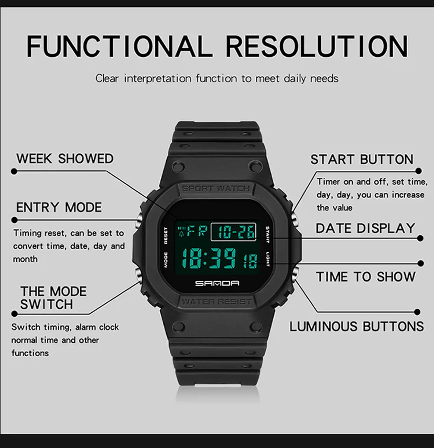 Reloj Digital SANDA de la mejor marca a la moda estilo G para hombre, relojes deportivos impermeables. 20