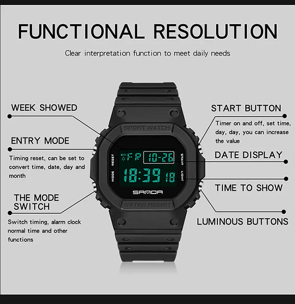 Reloj Digital SANDA de la mejor marca a la moda estilo G para hombre, relojes deportivos impermeables. 20