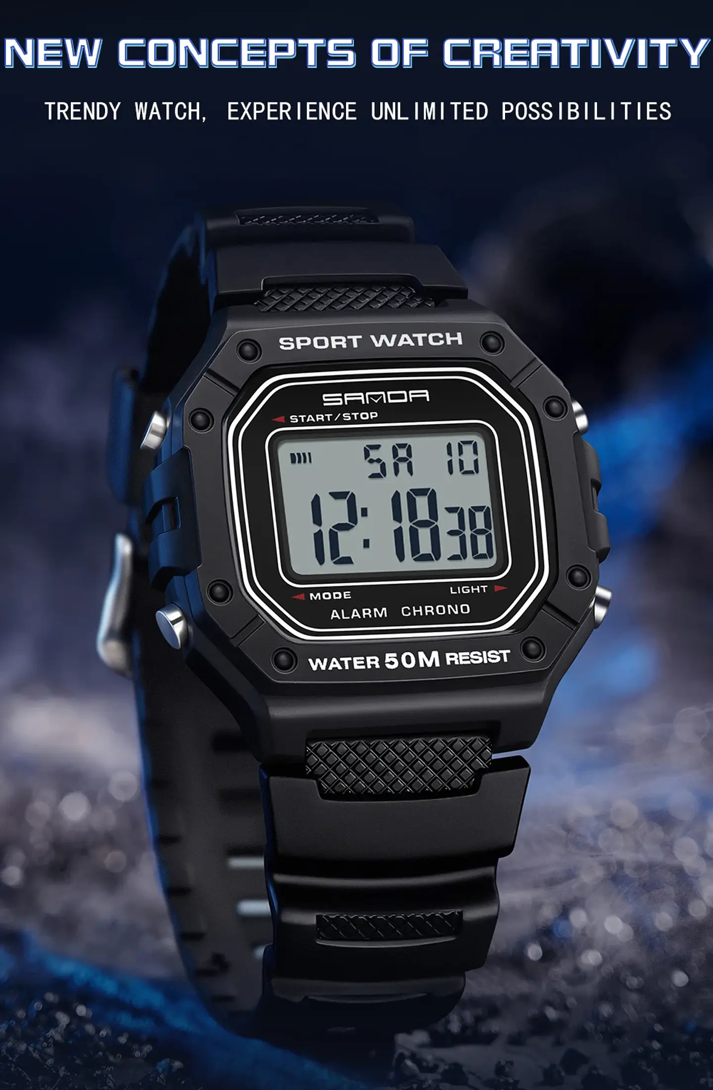 SANDA 2156 reloj de moda para hombre, relojes deportivos militares resistentes al agua, relojes de pulsera digitales Led con esfera grande del ejército, cronómetros para hombre 20