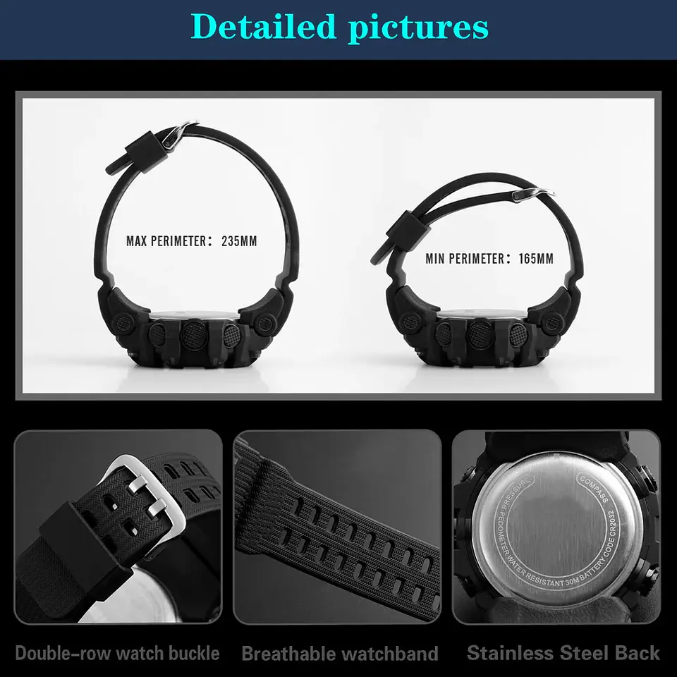 Reloj de pulsera electrónico deportivo a la moda para hombre, Esfera Grande, multifuncional, resistente al agua, alarma luminosa, reloj militar para niños y hombres 22