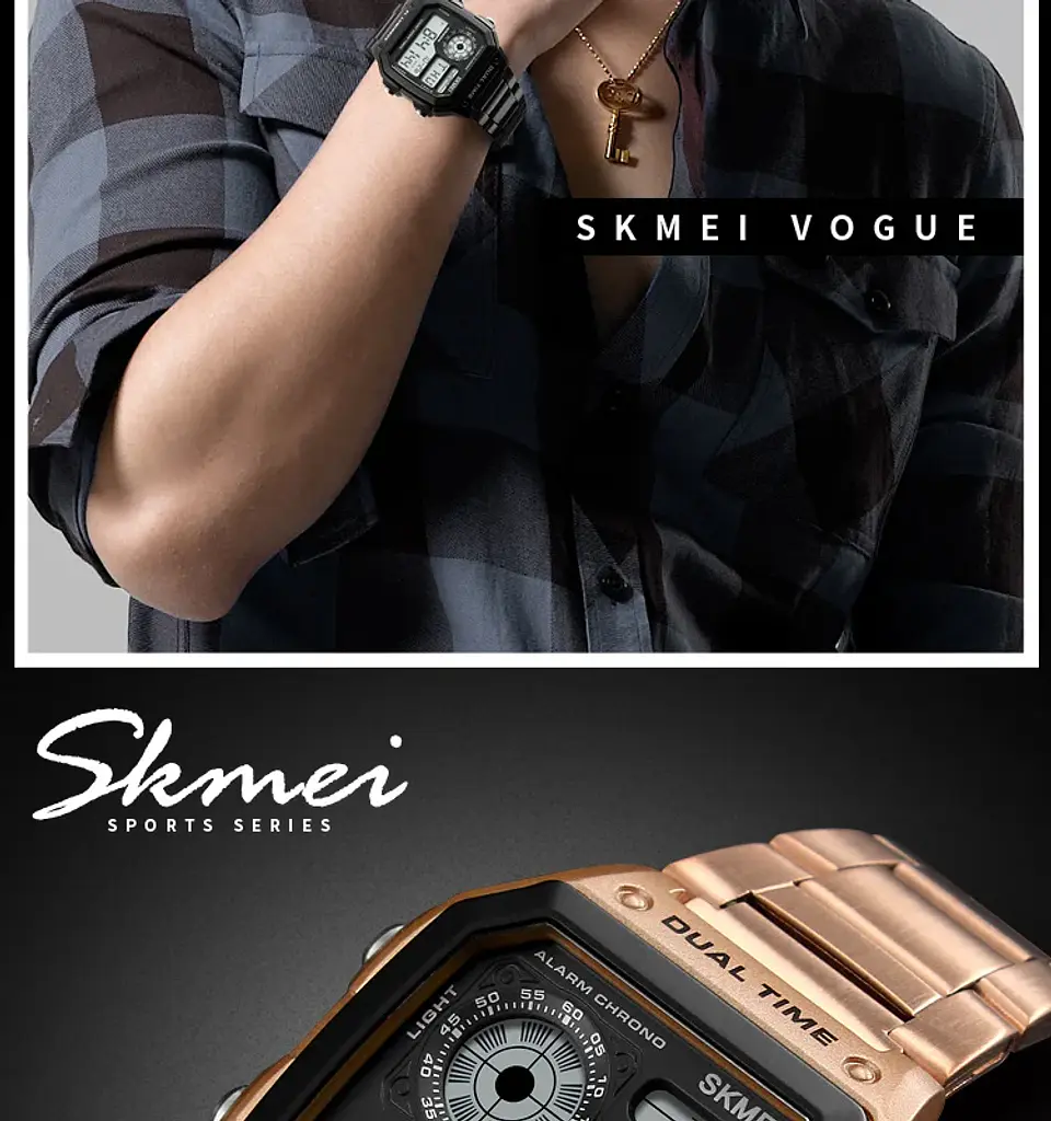 Reloj Digital SKMEI 1335 para Hombre, relojes de pulsera electrónicos cronógrafo impermeables deportivos Retro para Hombre, Reloj de acero inoxidable para Hombre 19