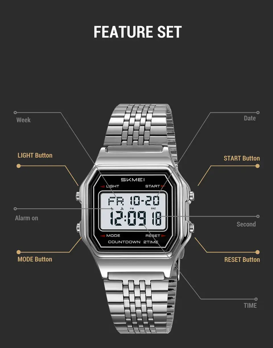 Reloj Digital SKMEI 2465 de lujo para hombre, reloj electrónico resistente al agua de acero inoxidable. 29
