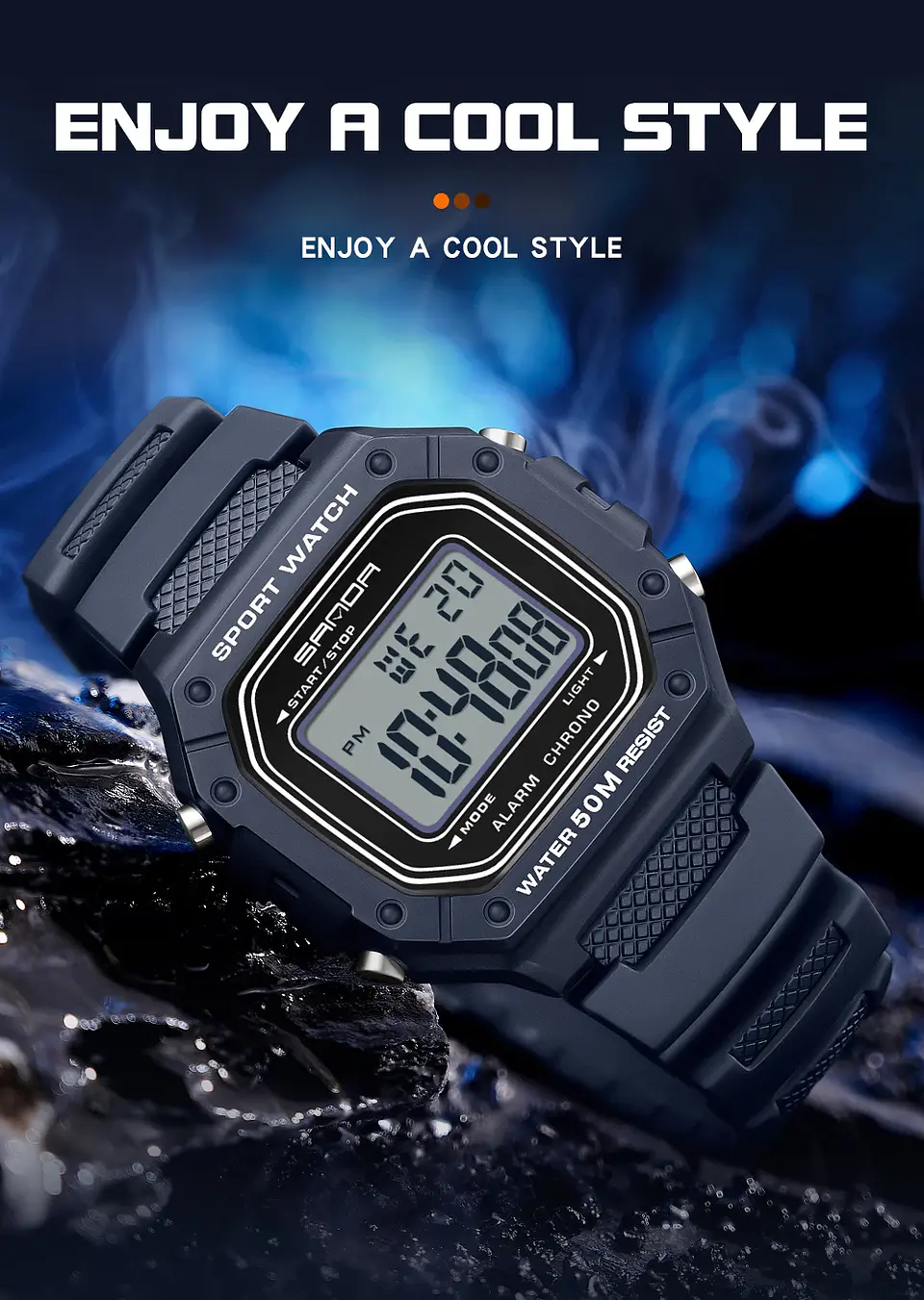 SANDA 2156 reloj de moda para hombre, relojes deportivos militares resistentes al agua, relojes de pulsera digitales Led con esfera grande del ejército, cronómetros para hombre 22