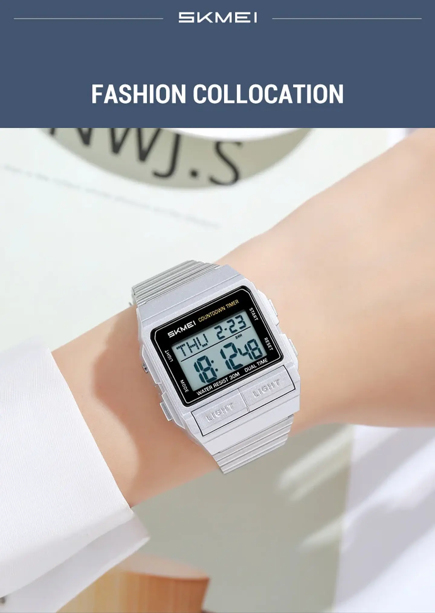 Reloj Electrónico Digital Deportivo SKMEI 2475, Nuevo, Resistente al Agua, para Hombre y Mujer, Diseño Simple, con Luz Nocturna EL, Reloj de Lujo 20