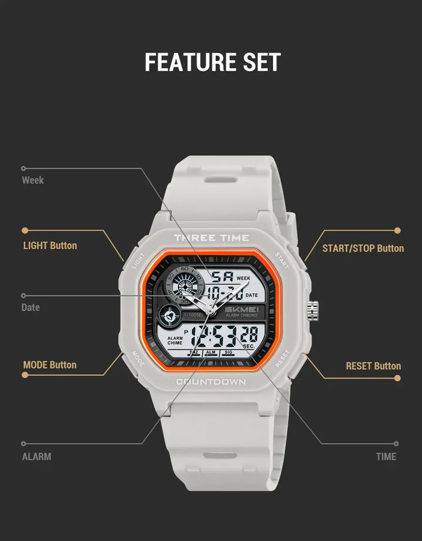SKMEI 2641 Nuevo Reloj Digital Deportivo de Doble Pantalla para Hombre, Reloj Militar Electrónico Multifuncional a Prueba de Agua. 25