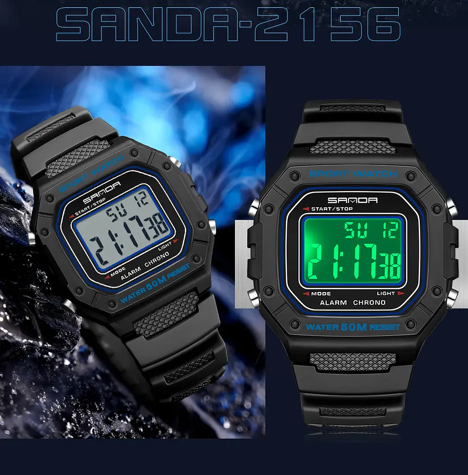 SANDA 2156 reloj de moda para hombre, relojes deportivos militares resistentes al agua, relojes de pulsera digitales Led con esfera grande del ejército, cronómetros para hombre 23