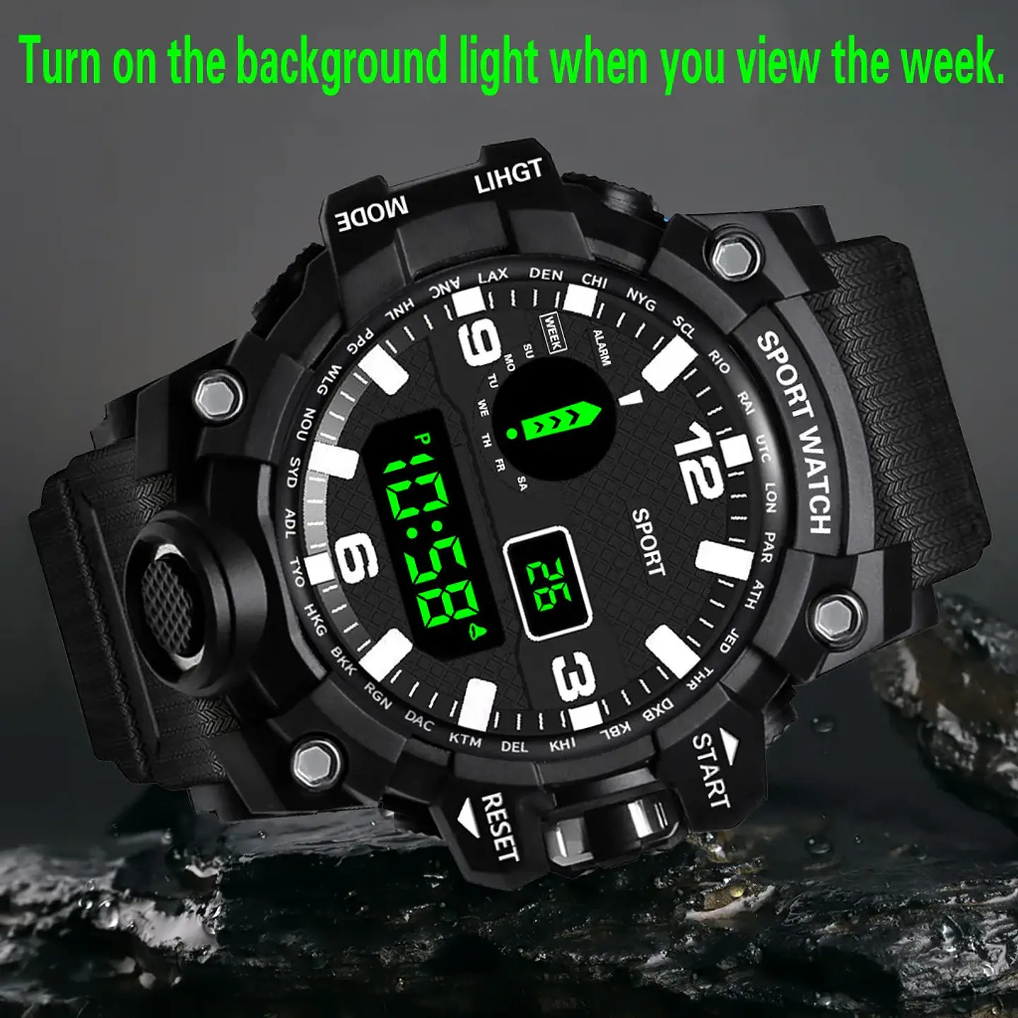 Reloj de pulsera electrónico deportivo a la moda para hombre, Esfera Grande, multifuncional, resistente al agua, alarma luminosa, reloj militar para niños y hombres 25