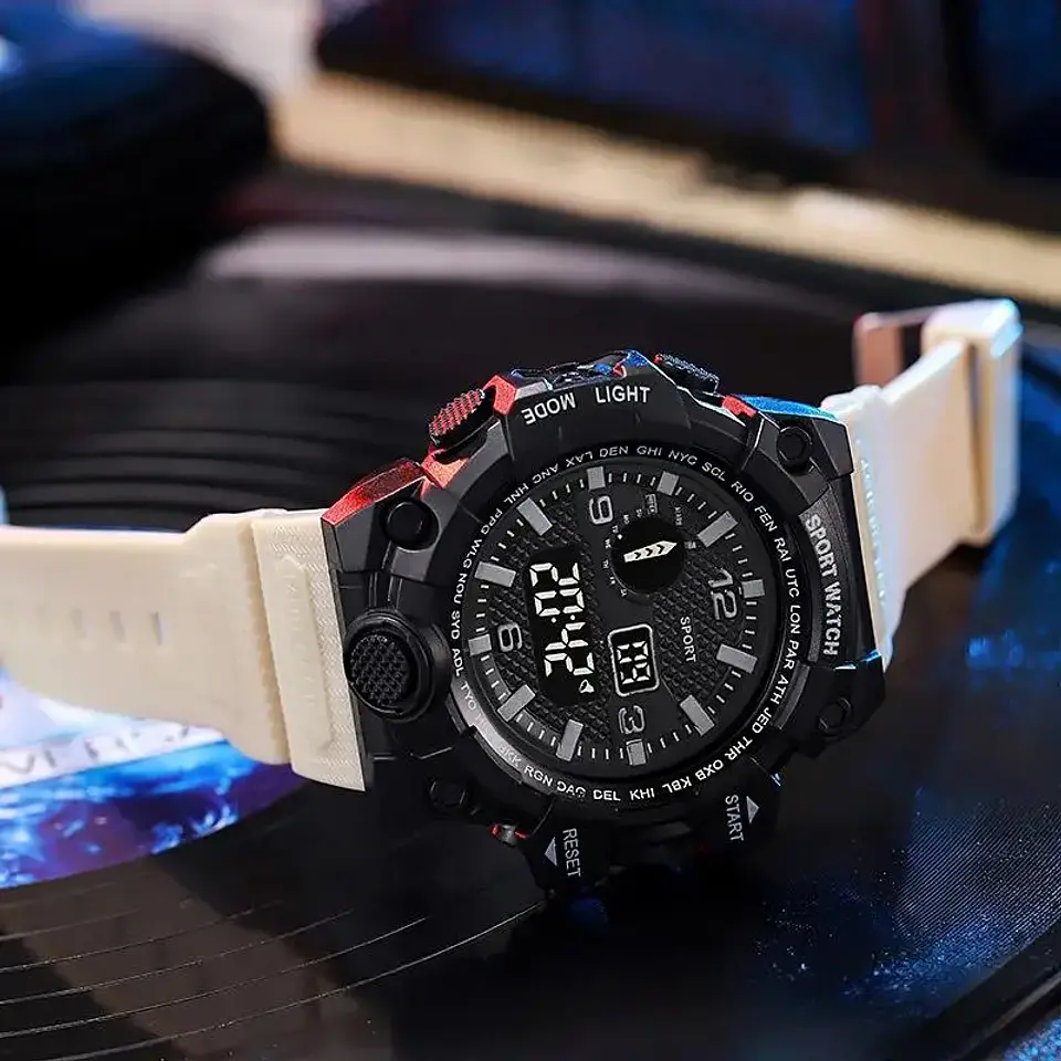 Reloj de pulsera electrónico deportivo a la moda para hombre, Esfera Grande, multifuncional, resistente al agua, alarma luminosa, reloj militar para niños y hombres 26