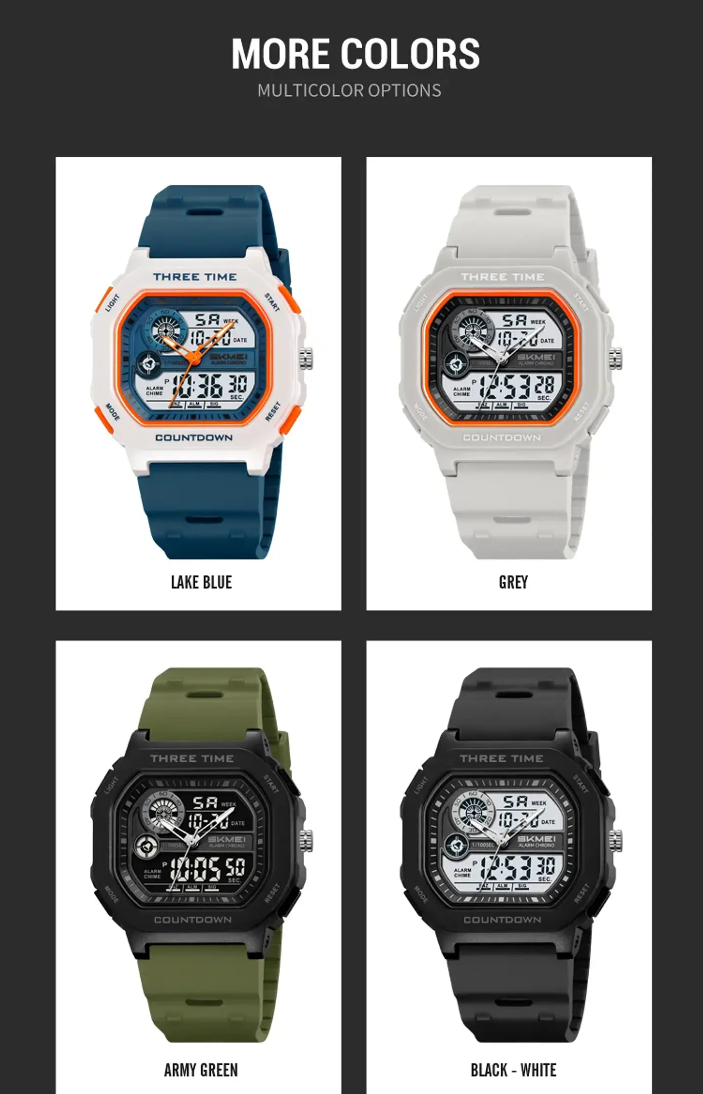 SKMEI 2641 Nuevo Reloj Digital Deportivo de Doble Pantalla para Hombre, Reloj Militar Electrónico Multifuncional a Prueba de Agua. 26