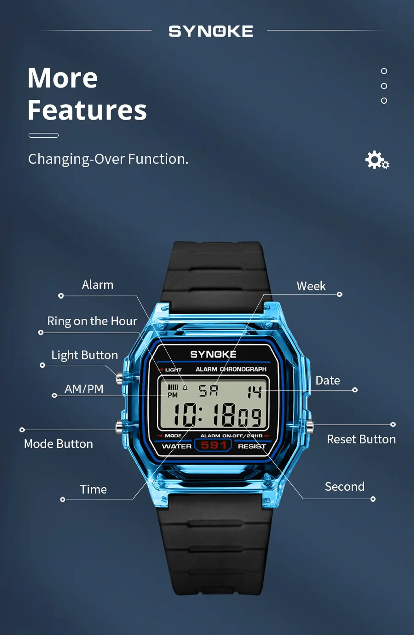 Reloj Digital SYNOKE para estudiantes, reloj deportivo Unisex, reloj deportivo multifunción resistente al agua con LED luminoso, reloj clásico para hombres y mujeres 25
