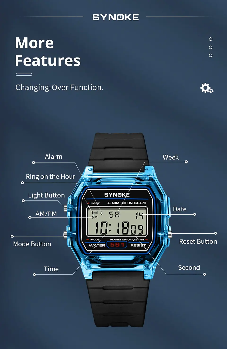 Reloj Digital SYNOKE para estudiantes, reloj deportivo Unisex, reloj deportivo multifunción resistente al agua con LED luminoso, reloj clásico para hombres y mujeres 25