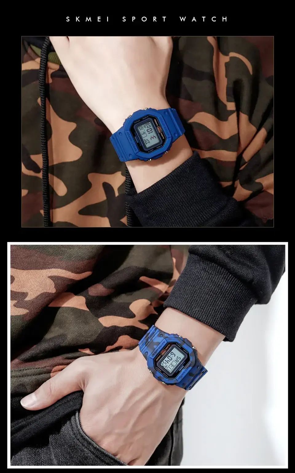 SKMEI 1628 relojes digitales de lujo para Hombre, relojes de pulsera electrónicos deportivos impermeables para Hombre, Reloj con luz trasera militar, Reloj 1988 para Hombre 33
