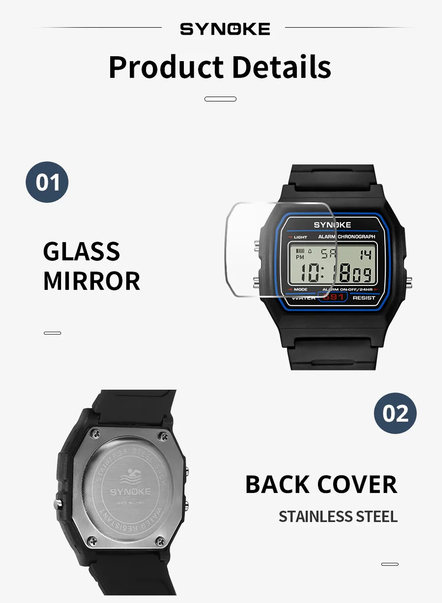 Reloj Digital SYNOKE para estudiantes, reloj deportivo Unisex, reloj deportivo multifunción resistente al agua con LED luminoso, reloj clásico para hombres y mujeres 26