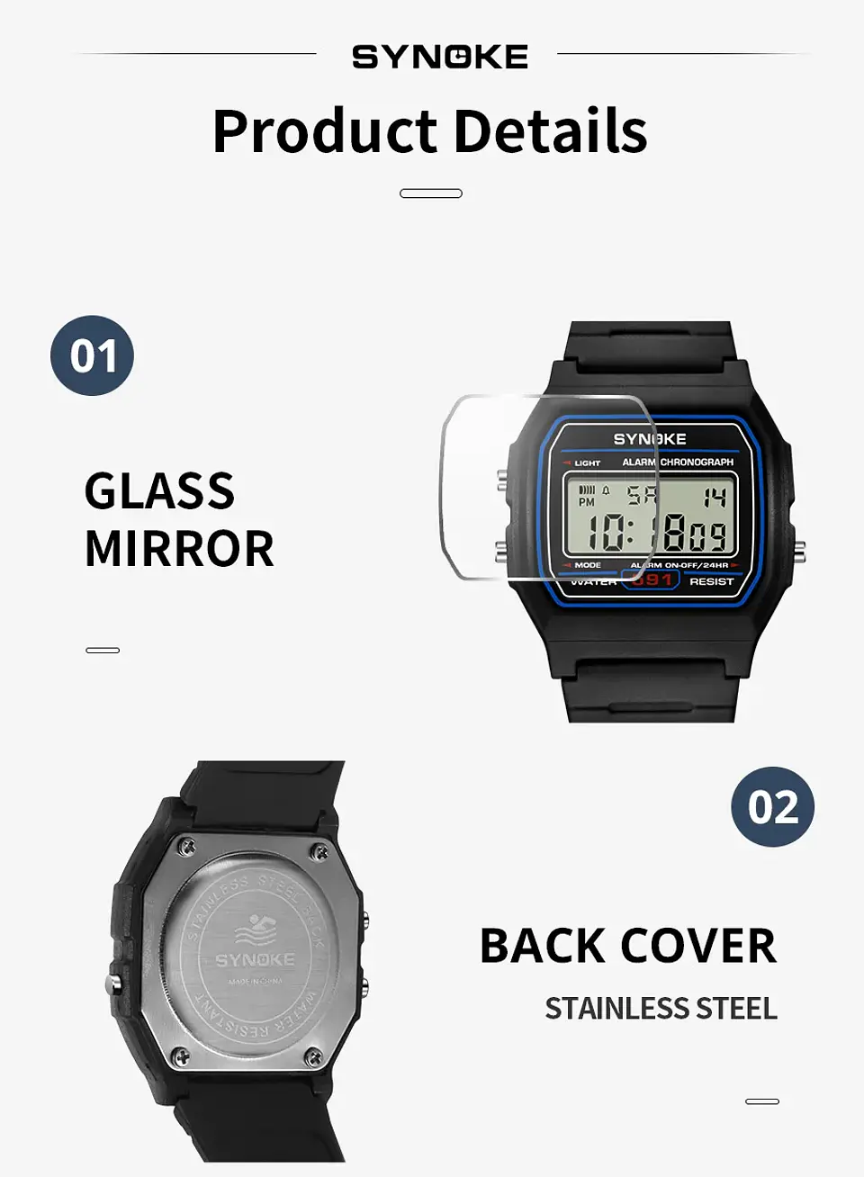 Reloj Digital SYNOKE para estudiantes, reloj deportivo Unisex, reloj deportivo multifunción resistente al agua con LED luminoso, reloj clásico para hombres y mujeres 26
